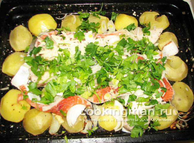 Запеченная форель с картошкой и сыром запеченная форель