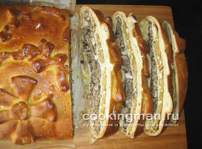 Кулебяка с мясом, капустой и грибами рецепт кулебяки