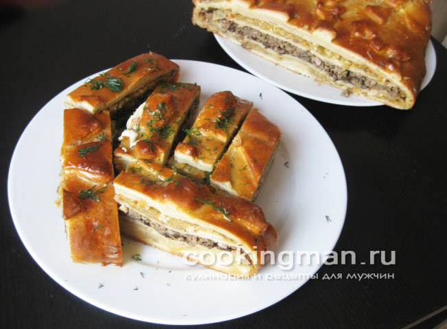 Кулебяка с мясом, капустой и грибами рецепт кулебяки