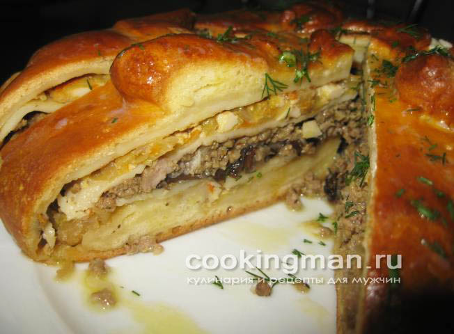 Кулебяка с мясом, капустой и грибами рецепт кулебяки